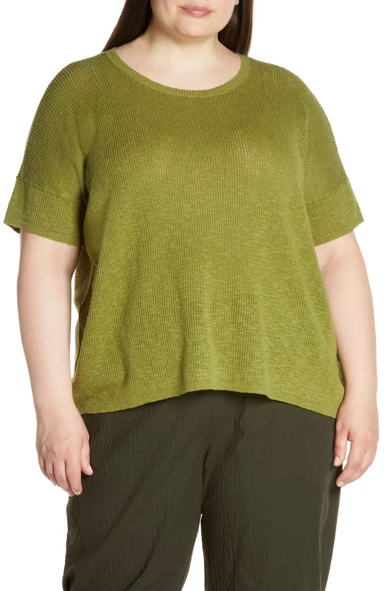 Eileen Fisher Jewel Neck Short Sleeve Organic Linen Blend Sweater | Nordstrom | Nordstrom