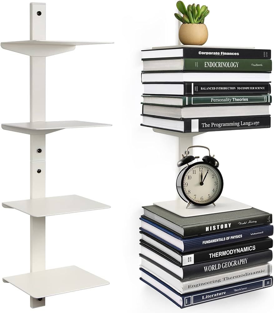 ART-GIFTREE Invisible Floating Bookshelf for Wall Mounted, 4 Tier Vertical Spine Book Tower, 2 Pa... | Amazon (US)