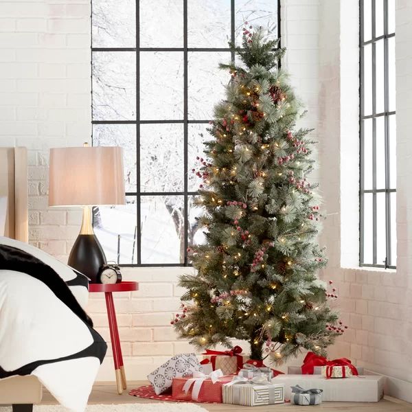 Frosted Berry Green Pine Christmas Tree with 200 Clear Lights | Wayfair North America