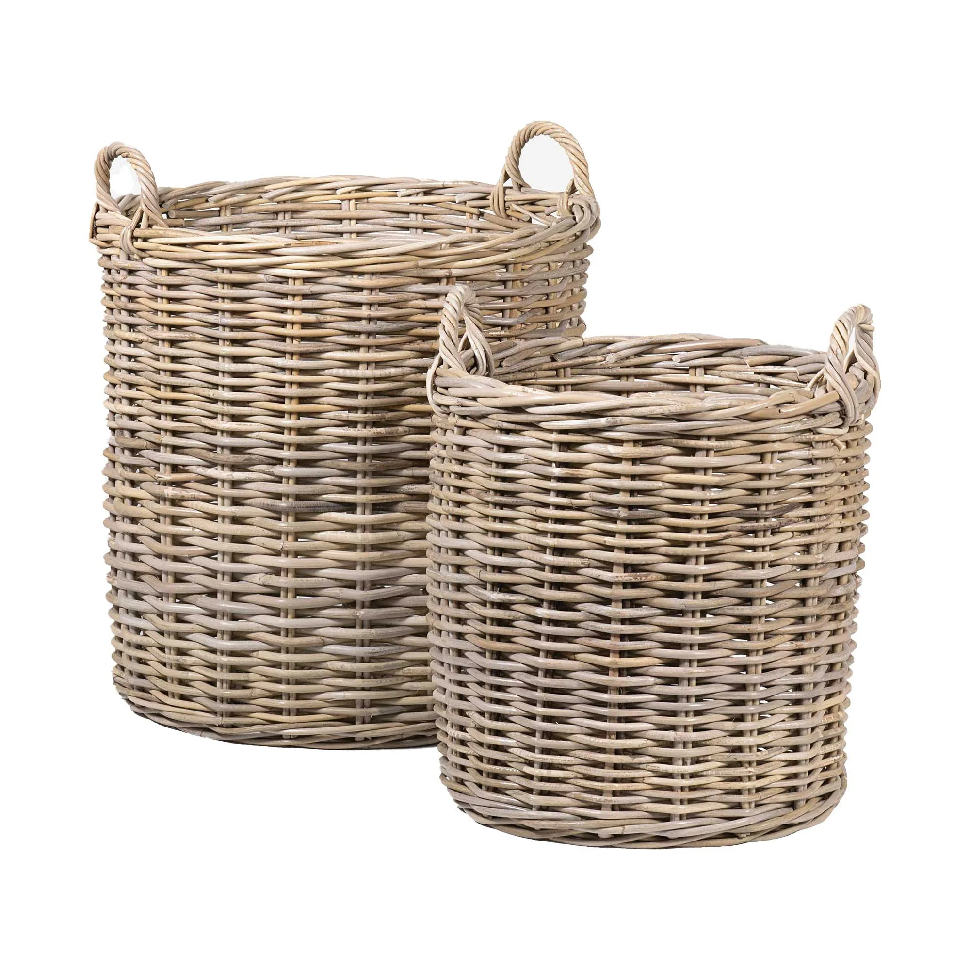 Mia Set of 2 Round Rustic Natural Brown Woven Rattan Storage Baskets by East at Main | Walmart (US)