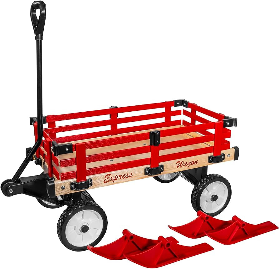 Industries Convertible Wood Wagon Cart with 4 Flat-Free Tires and Sleigh Runners for Outdoor Haul... | Amazon (US)