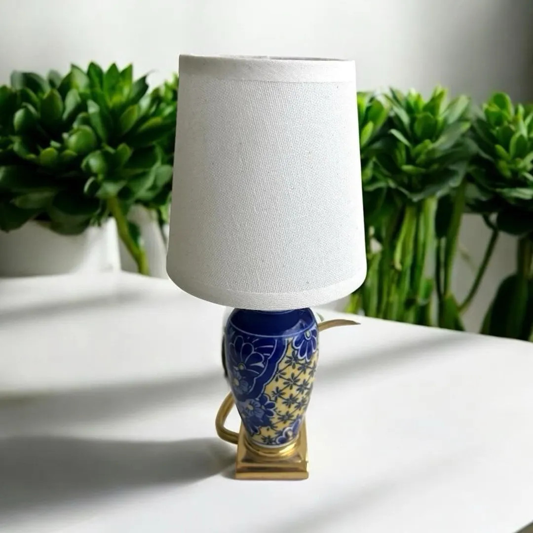 Chinoiserie Mini Table Lamp Small Accent Decor W/shade Brass Hardware Vintage Decor Blue White Ye... | Etsy (US)