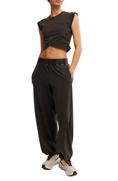 Free People FP Movement Hot Shot Crossover T-Shirt & Joggers Set in Black at Nordstrom, Size X-Large | Nordstrom