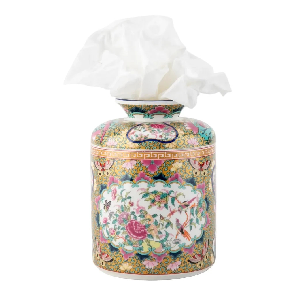 Rose Medallion Canton Porcelain Round Tissue Box | The Enchanted Home