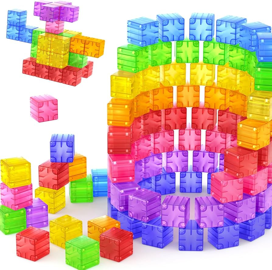 Magnetic Blocks - 52pcs Translucent Magnetic Cubes, Digit Building Blocks Magnet Toys for Kids, R... | Amazon (US)