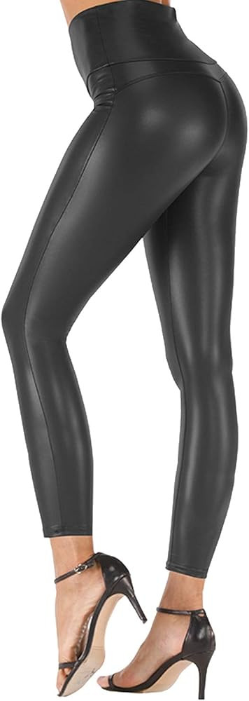 Tulucky Stretchy High Waisted Tights Faux Leather Leggings Pants for Women Regular - Plus Size | Amazon (US)