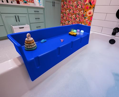 Tub Topper® Bathtub Splash Guard & Bath Shelf for Kids – Toddler Bath Tray, Bath Toys Storage & Ledge Organizer – Splash Guard for Bathtub with Suction Cups – Kids Bathroom Accessories (Blue) | Amazon (US)