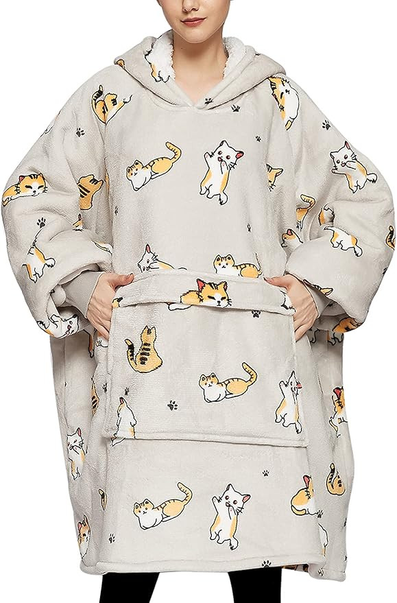 KFUBUO Wearable Blanket Hoodie for Adults Sherpa All Patterns Cat Oversized Sweatshirt Blanket wi... | Amazon (US)