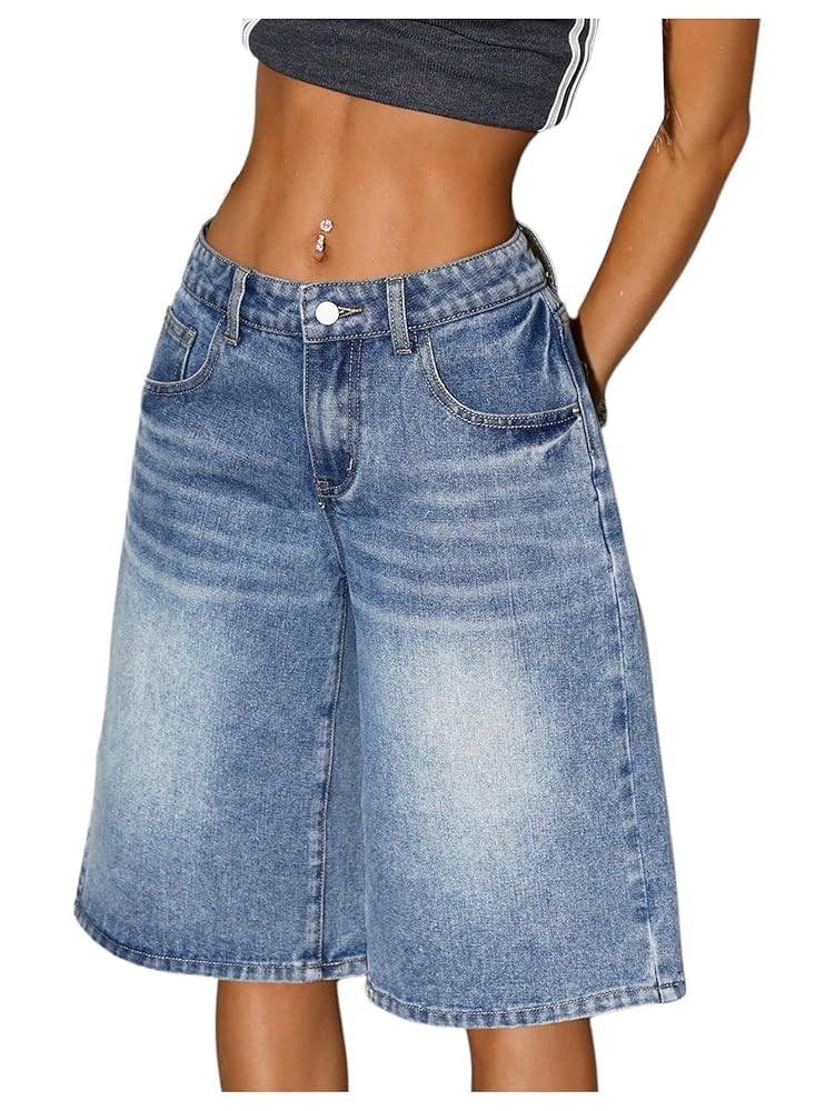 WDIRARA Women's Low Rise Baggy Denim Shorts Wide Leg Bermuda Jean Shorts | Amazon (US)