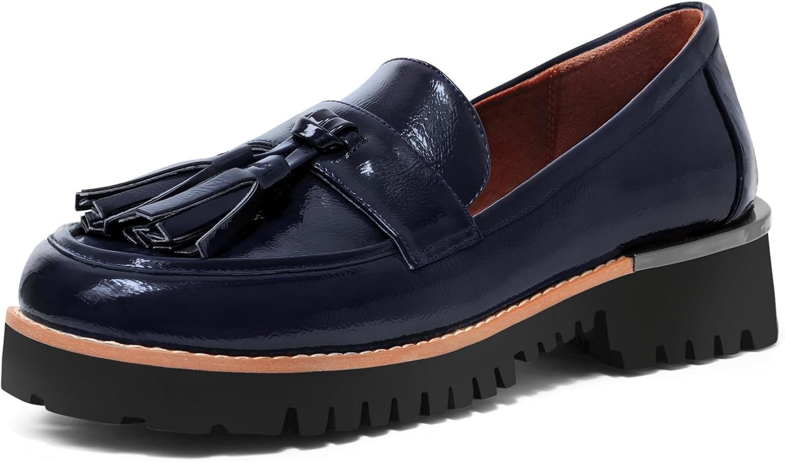 MUCCCUTE Loafers for Women Platform Chunky Loafer Comfortable Slip On Lug Sole Patent Leather Tas... | Amazon (US)