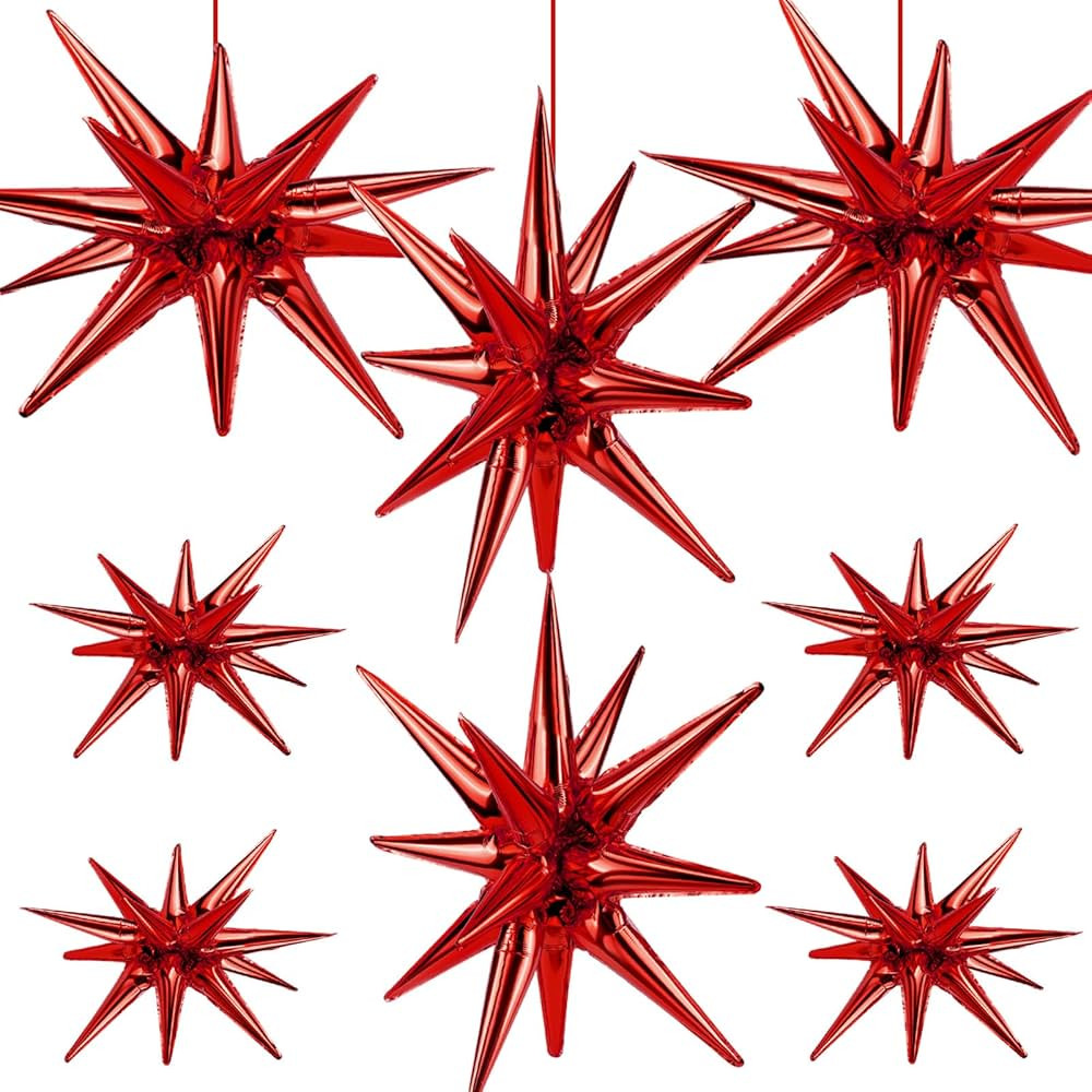 8 Pcs Star Balloons, Huge Red Explosion Star Aluminum Foil Balloons for Birthday, Baby Shower, We... | Amazon (US)