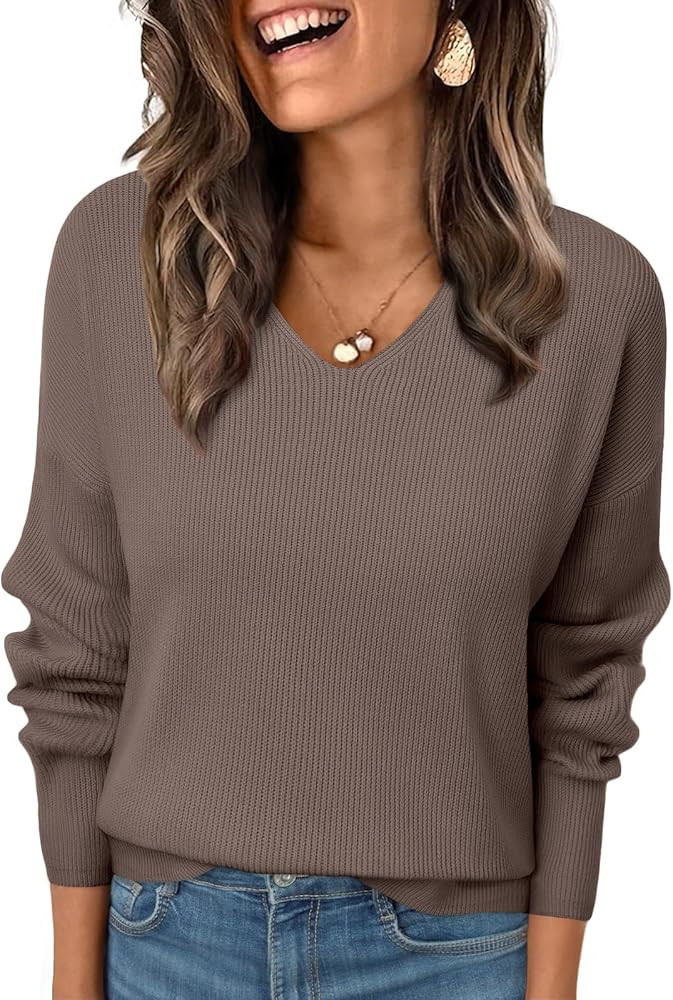 LILLUSORY Womens V Neck Sweater Long Sleeve Shirts Fall Fashion Clothes 2024 Knit Trendy Slim Fit... | Amazon (US)