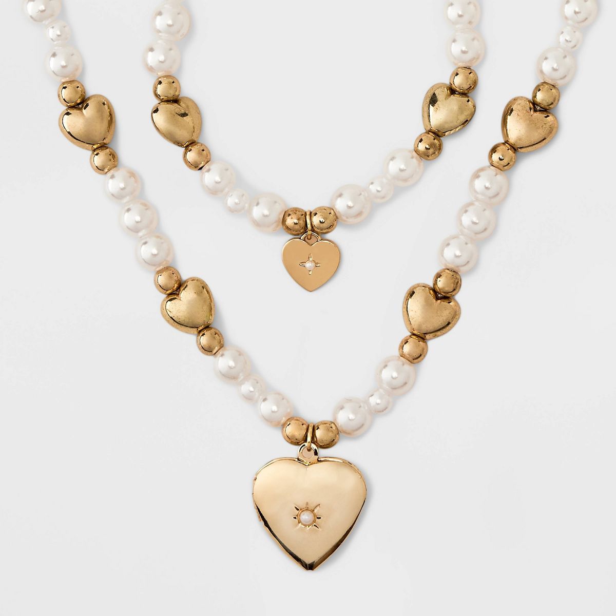Toddler Girls' Pearl Heart Bracelet and Necklace Set - Cat & Jack™ Gold | Target
