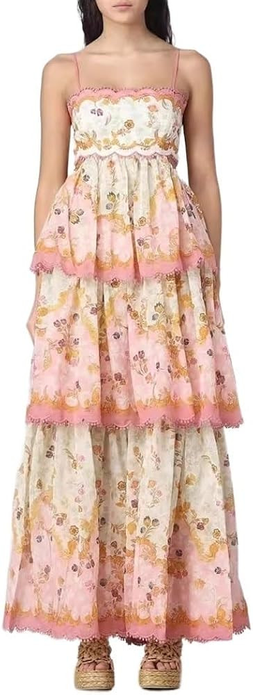 Boho Dress for Women Tiered Ruffle Open Back Cutout Fairy Flowy Maxi Dress Y2k Birthday Dresses S... | Amazon (US)