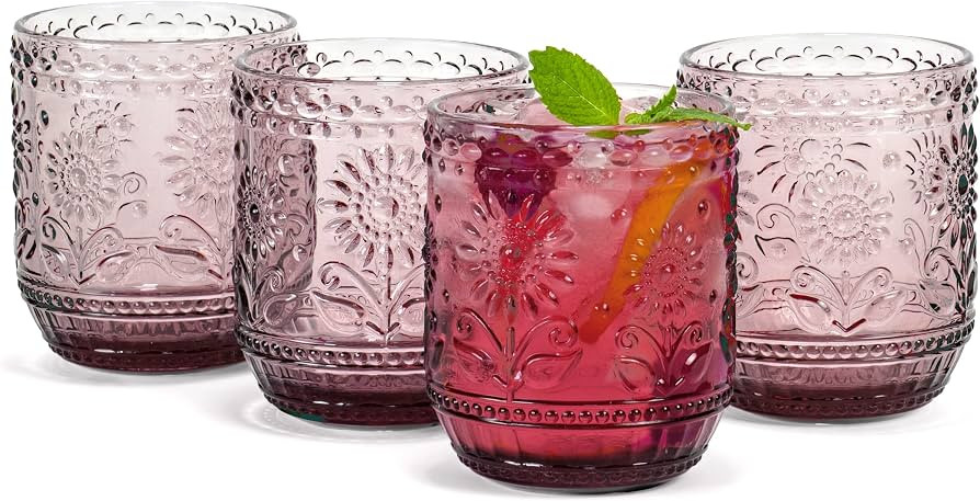 Vintage Botanist Drinking Glass Set, Luxurious Floral Embossed Decorative Purple Glassware, Set o... | Amazon (US)