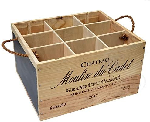 Wooden Wine Crate Bottle Rack Multi-Use Carrier Storage Box Holder with Chalkboard Dividers Rope ... | Amazon (US)