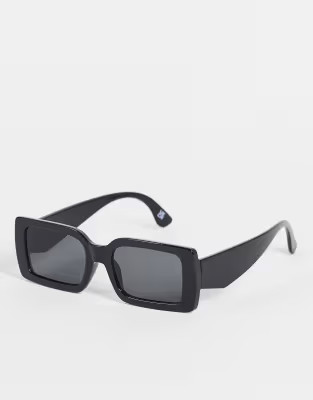 ASOS DESIGN overszed chunky rectangle sunglasses with smoke lens in black | ASOS (Global)