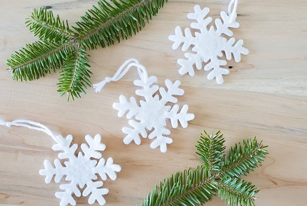 12 Handmade Snowflake Ornaments - Die Cut Wool Christmas Tree Baubles - A Dozen Whimsical Felt Sn... | Amazon (US)