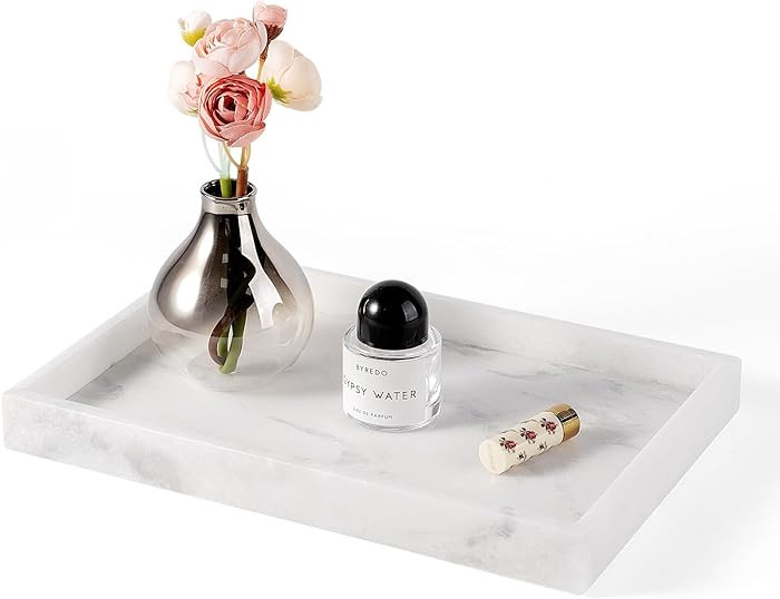 Real Natural Marble Tray, 11.7" x 7.8" Decorative Vanity Tray for Bathroom Countertop, Kitchen Co... | Amazon (US)