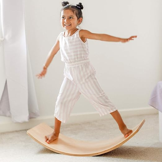 Crisschirs Wooden Wobble Balance Board Waldorf Toys Balance Board Kid Yoga Board Curvy Board - Wo... | Amazon (US)