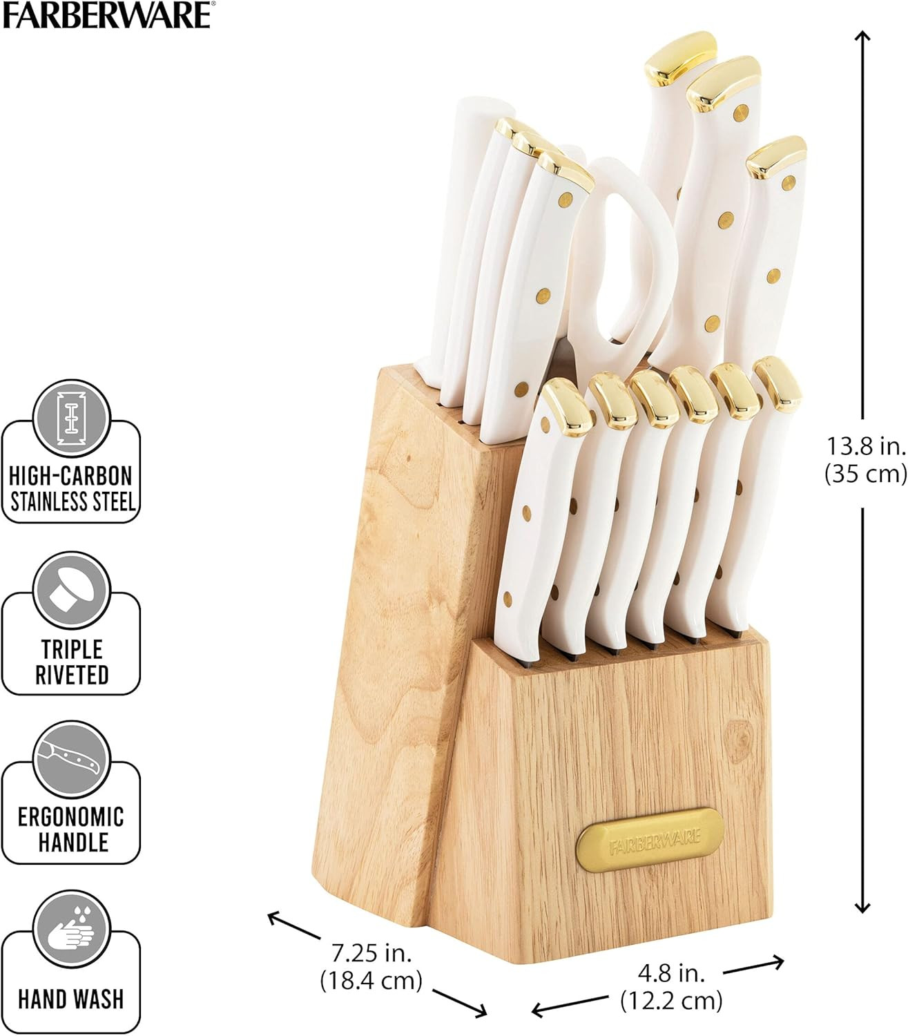 Farberware 15-Piece Triple Riveted Knife Block Set, High Carbon-Stainless Steel Kitchen Knives, R... | Amazon (US)