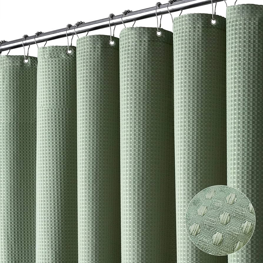 Dynamene Sage Green Shower Curtain - Waffle Textured Heavy Duty Thick Fabric Shower Curtains for ... | Amazon (US)