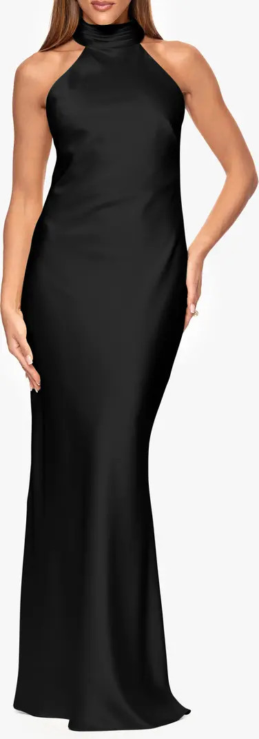 Halter Neck Satin Sheath Gown | Nordstrom