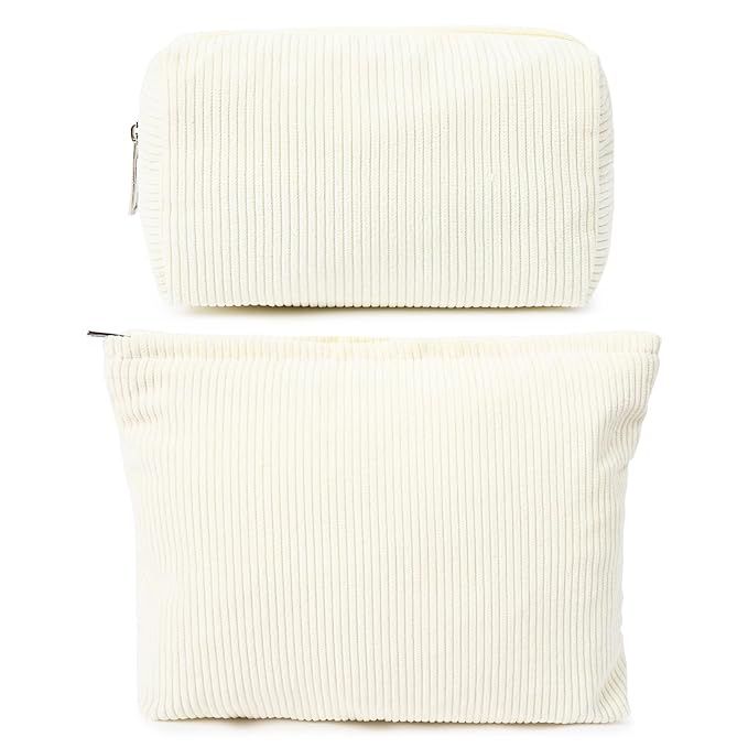 SOIDRAM 2 Pieces Makeup Bag Large Corduroy Cosmetic Bag White Capacity Canvas Travel Toiletry Bag... | Amazon (US)