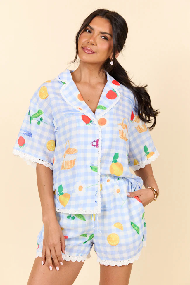 Picnic After Dark Blue Pajama Set FINAL SALE | Pink Lily