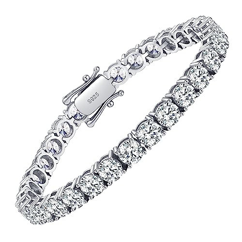Moissanite Tennis Bracelet,10.5-14 cttw Lab Created Diamond Bracelets for Women 18k White Gold Plated 925 Sterling Silver Men's Bracelet 4mm Moissanite Bracelet for Women Jewelry Gift - 6.5 Inch | Amazon (US)