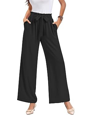 Wide Leg Palazzo Pants Woman with Pockets High Waist Pant Adjustable Knot Loose Trousers Business... | Amazon (US)