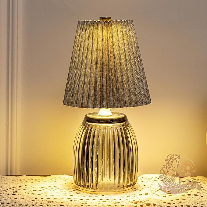 MJ PREMIER Small Battery Operated Lamp Cordless Lamp with Timer Pleated Lamps for Shelf Decor 8.7... | Amazon (US)