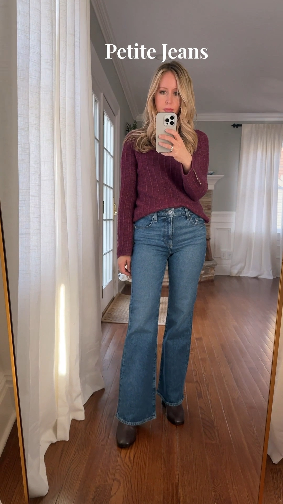 The perfect petite flare jeans! Fits true to size- I’m wearing size 24 and I’m 5’2”. Love that the flare is subtle, almost like a bootcut style. Wearing with the comfiest ankle boots in the perfect heel height. Take 1/2 up if you want to wear thick socks  


#LTKPetite #LTKOver40 #LTKootd