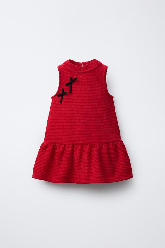 CONTRAST BOW TEXTURED DRESS | Zara US