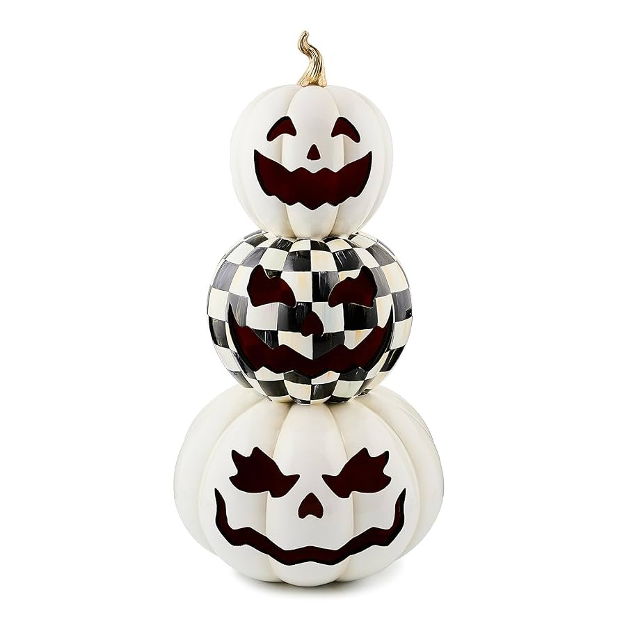 MACKENZIE-CHILDS Stacked Illuminated Pumpkins, Halloween Decorations, Black-and-White Courtly Che... | Amazon (US)