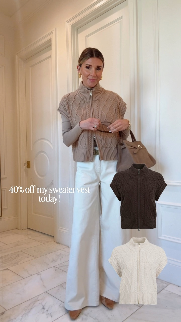 My cable knit two-way zip sweater vest just dropped at @Splendid!

Get 40% off the sweater + almost everything else during VIP Friends & Family with code VIPFAM for two days only! Starting 9/25, use code FRIEND for 30% off sitewide.

Wearing a S in the vest + top and size 2 in the jeans (they run big, so size down!). I’m 5’7” for reference.

#LTKSaleAlert #LTKSeasonal