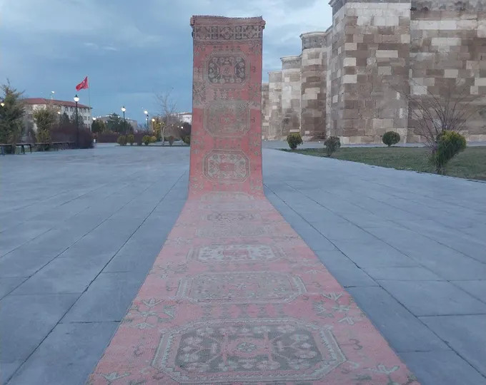 24 Ft Vintage Oushak Runner Rug: Long Turkish Stair Runner, 2x24, Tax Free USA - Etsy | Etsy (US)