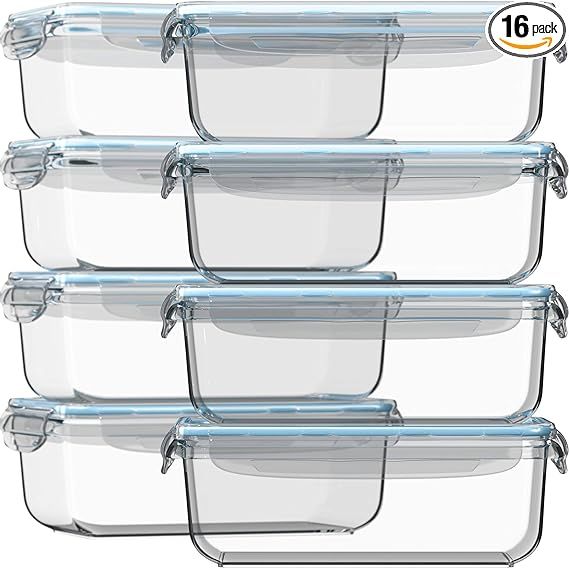 Glass Food Storage Containers with Lids 30 Oz 16 Pc (Set of 8) Airtight Large Reusable Leak Proof... | Amazon (US)