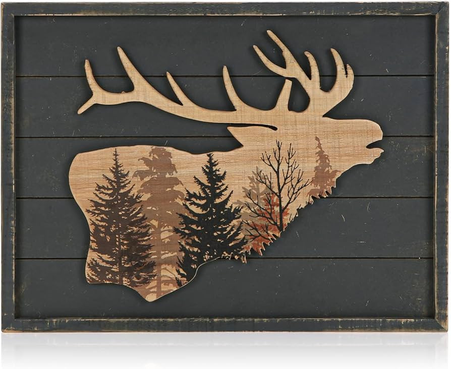NIKKY HOME Cabin Wall Decor, Decorative Moose Wood Framed Forest Mountain Woodland Wildlife Lodge... | Amazon (US)