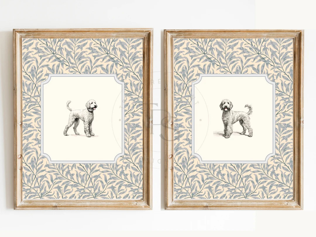 Dog Vintage Print Nursery Decor Goldendoodle Labradoodle Printable Wall Art Blue Gray Floral Nurs... | Etsy (US)