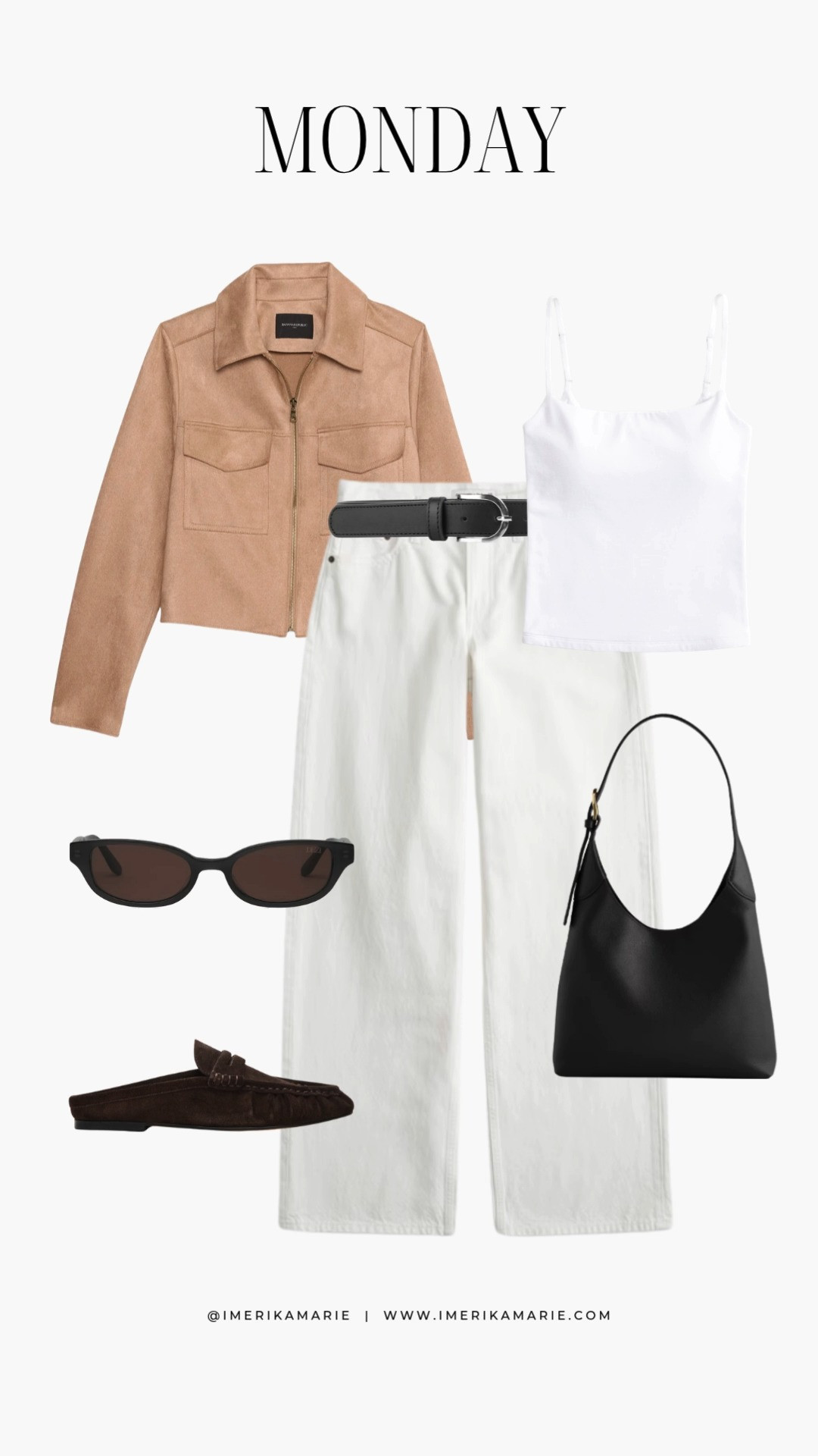 Monday Outfit Inspo 🤍

spring outfit. white jeans. black shoulder bag. loafers. suede jacket. bra free cami 

 

#LTKootd #LTKSeasonal #LTKPetite