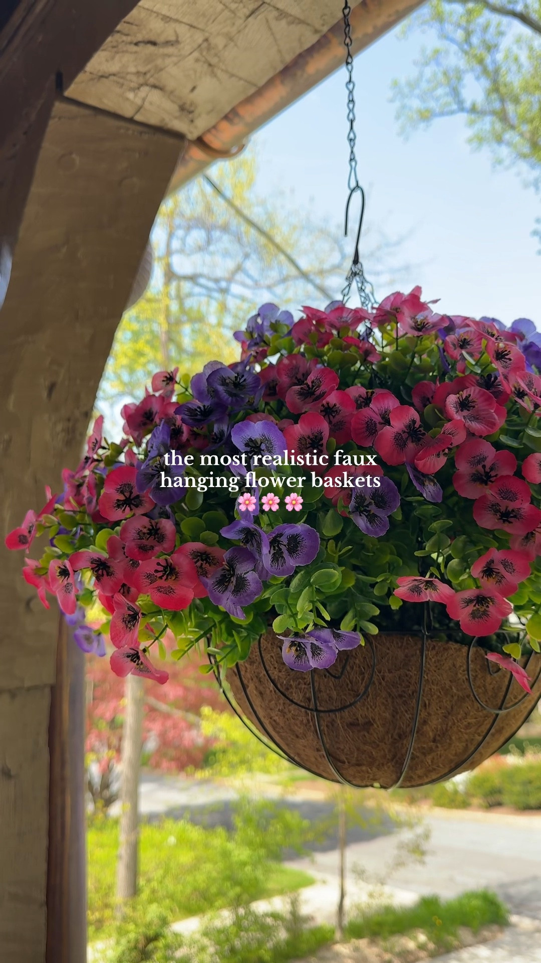 My tips:
I ordered double the amount of flowers per basket - I found that the amount one basket comes with isn’t enough. Unfortunately you can’t order additional pansy flowers separately, so you’ll end up with a few extra baskets, but you can always repurpose them for something else!

FLUFF each stem! It makes a huge different and makes it look much fuller.

Get a chain extender! I found the included chains weren’t long enough for the height I wanted on my porch.

#LTKStyleTip #LTKHome #LTKSeasonal