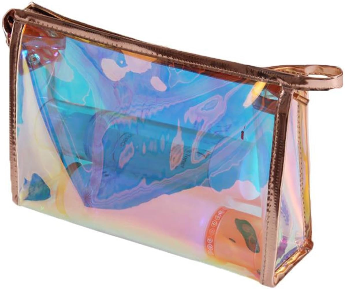 Iridescent Holographic Makeup Bag with Portable Handle, Travel Clear Toiletry Bag, Lipstick Cosme... | Amazon (US)