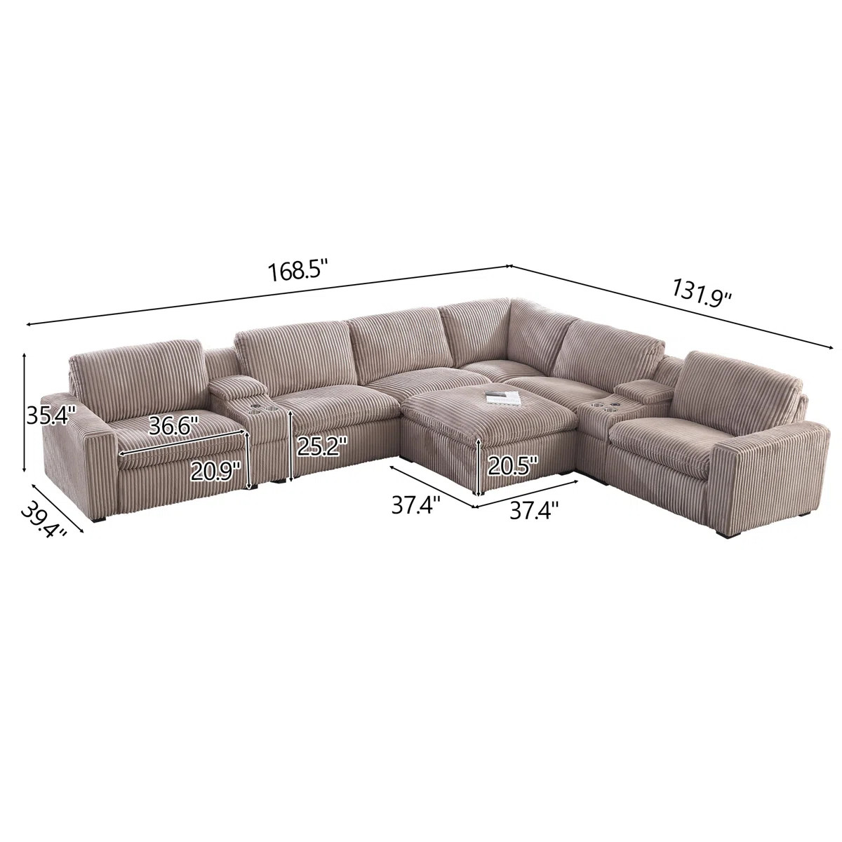 9 Piece Modern Corduroy L Shaped Power Reclining Sectional Couch with Storage & Wireless Charging | Wayfair North America