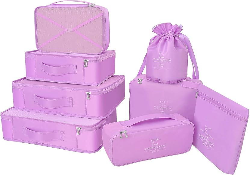 Packing Cubes 8 Sets/7 Colors Travel Luggage Organizers Include Waterproof Shoe Storage Bag Conve... | Amazon (US)