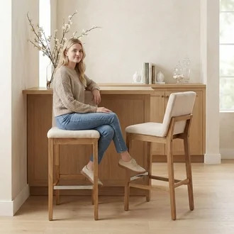 Guyou 26" Counter Height Bar Stools Set of 2, Modern Linen Upholstered Barstools, Rustic Farmhous... | Walmart (US)