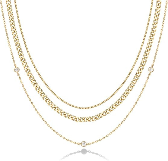 PAVOI 14K Gold Plated Dainty Layering Necklaces for Women | Snake Chain, Curb Link, Paperclip Lay... | Amazon (US)