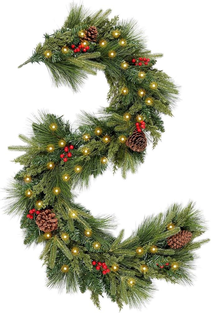 WBHome Pre-lit 6 Feet/72 Inch Christmas Garland with 50 LED Lights, with Pinecones and Red Berrie... | Amazon (CA)