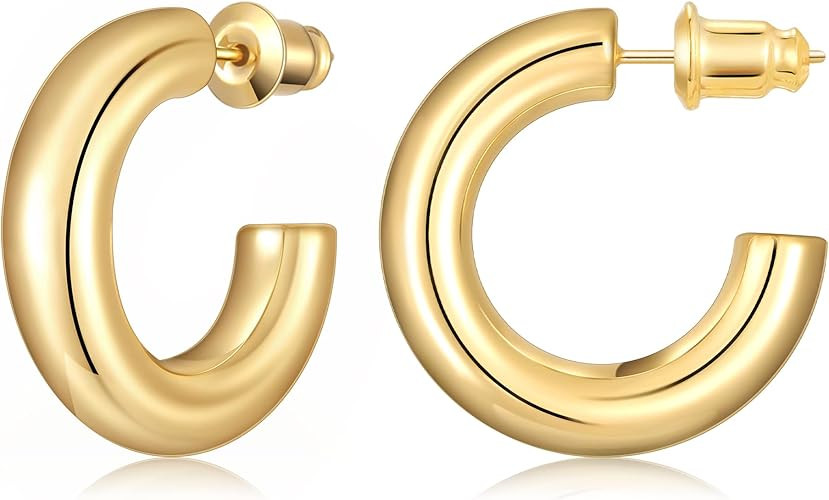 Gacimy Chunky Gold Hoop Earrings for Women 14K Real Gold Plated, 925 Sterling Silver Post Gold Ho... | Amazon (US)