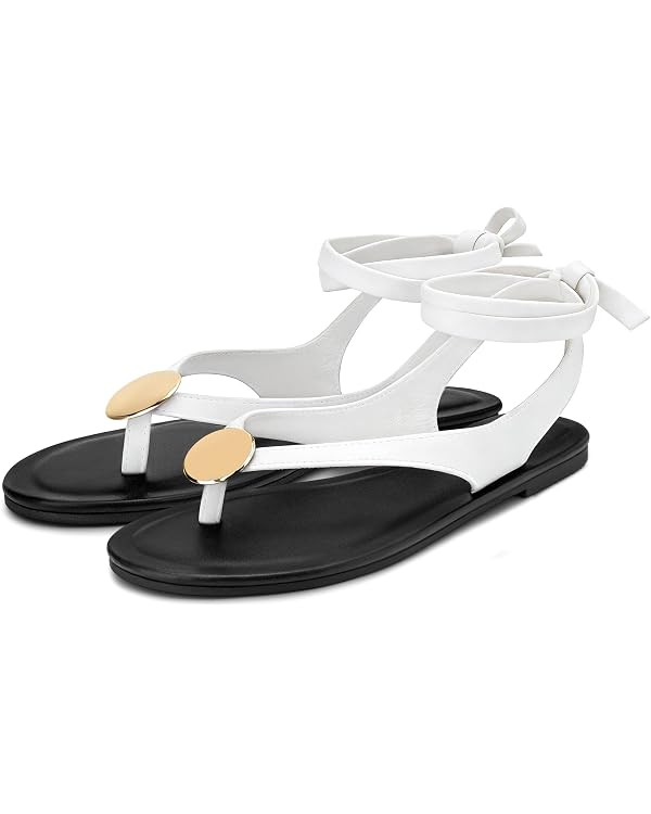 Carcuume Women's Suede Flat Sandals with Metallic Accents Adjustable Strappy Flip Flops for Beach... | Amazon (US)
